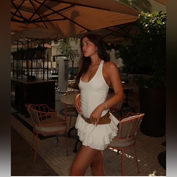 Zara Dress Mini Ruffled Belt White Casual Party Evening Statement - Picture 3 of 14